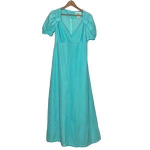 Vintage 70s JCPenney Loungewear Size 13 14 Blue Babydoll Velour House Maxi Dress